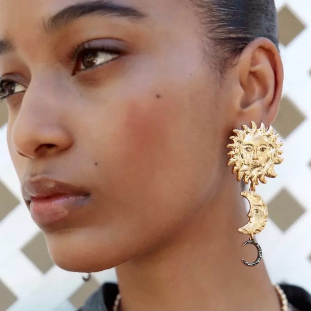 Gold Sun And Moon Drop Earrings - Women Jewelry